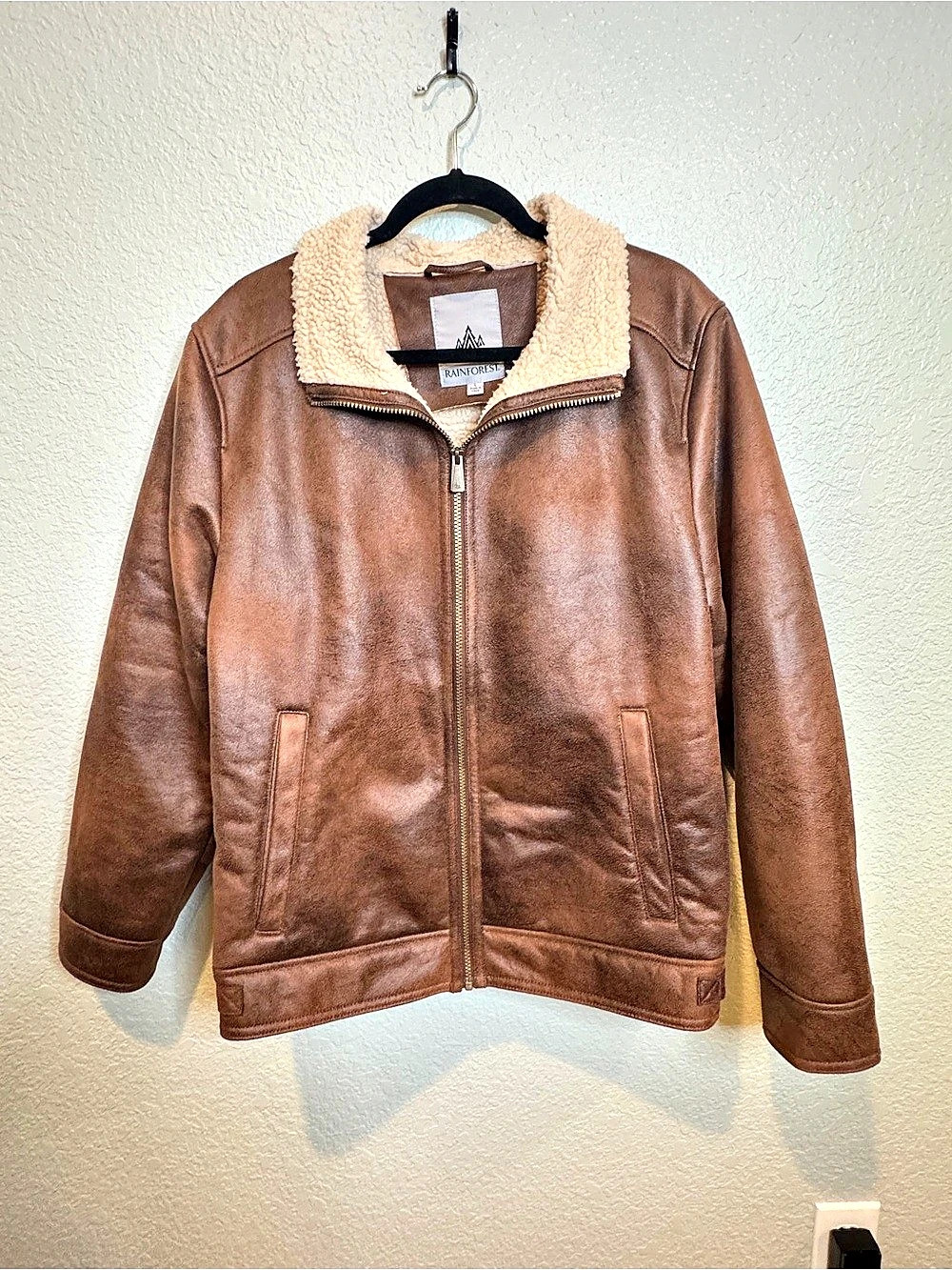 Rainforest Faux Nubuck Sherpa-Lined Aviator Jacket Brown Mens Large